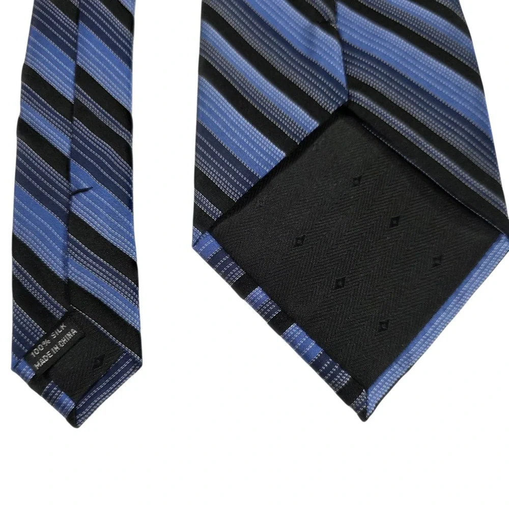 Joseph Feiss International Mens Necktie Blue Black Silk Striped Woven‎ Classic